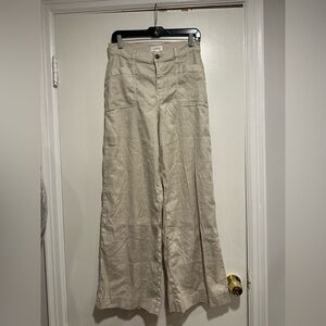 Evereve Women’s Sz: 27 Cream Tan  Wide Leg Linen Blend Pant. Patch Pocket.